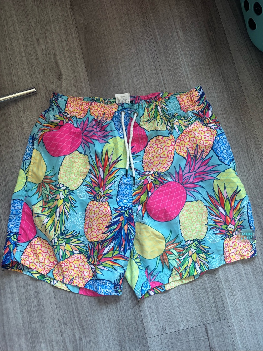 Islandhaze Men's Pineapple Print Swim Shorts - Blue with Pink, Yellow, Green